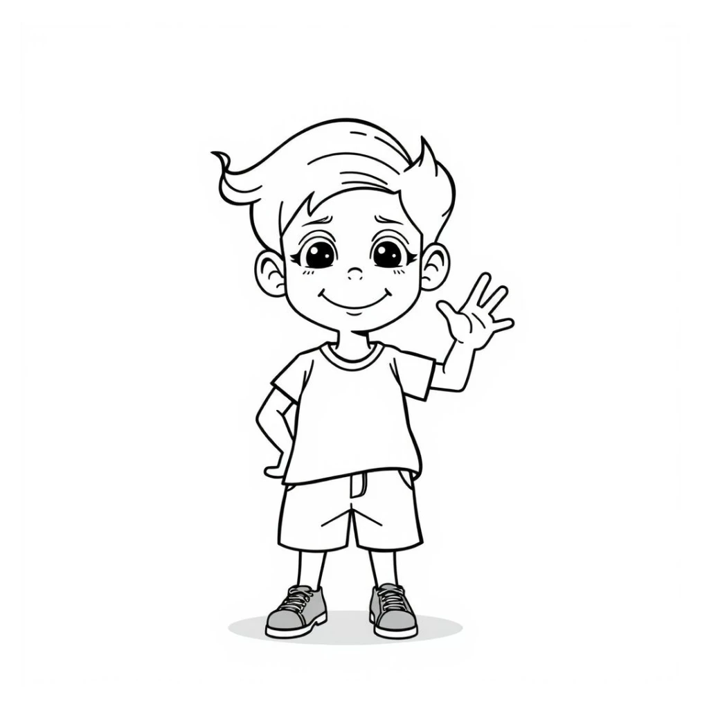 Desenho de Menino Acenando para colorir e imprimir grátis