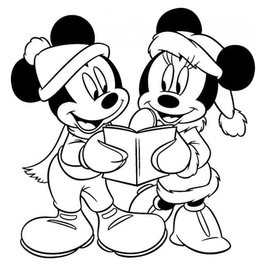 Dibujo de Mickey y Minnie leyendo un libro para colorear e imprimir gratis