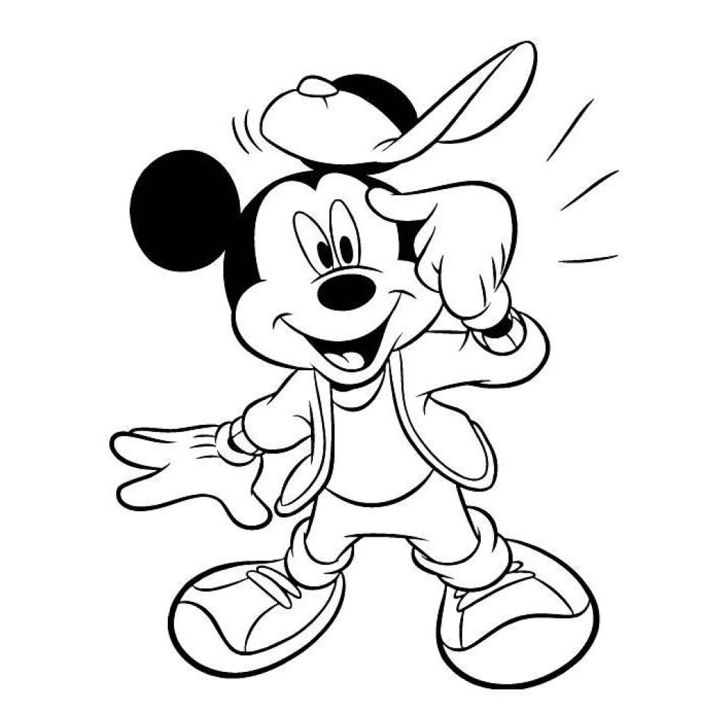 Desenho de Mickey Mouse confiante e alegre para colorir e imprimir grátis