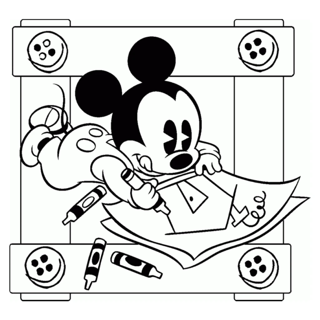 Desenho de Mickey Mouse desenhando para colorir e imprimir grátis