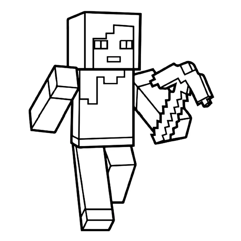 Desenho de Minecraft com picareta para colorir e imprimir grátis