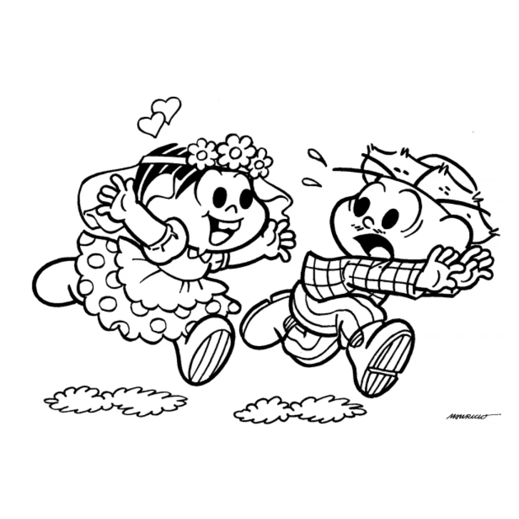 Monica running after Cebolinha coloring page to print for free