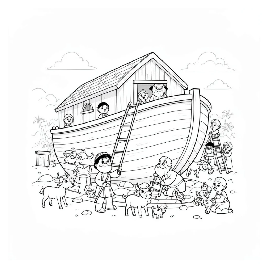 Noah Building The Ark coloring page to print for free