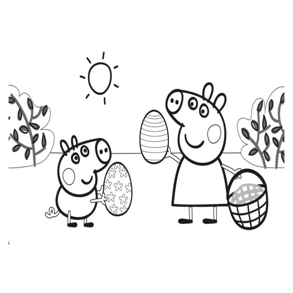 Desenho de Peppa Pig e George em a Caça Aos Ovos De Páscoa para colorir e imprimir grátis