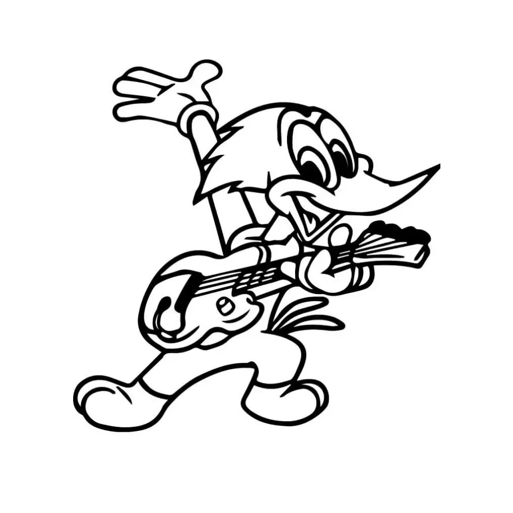 Desenho de PicaPau Tocando Guitarra para colorir e imprimir grátis