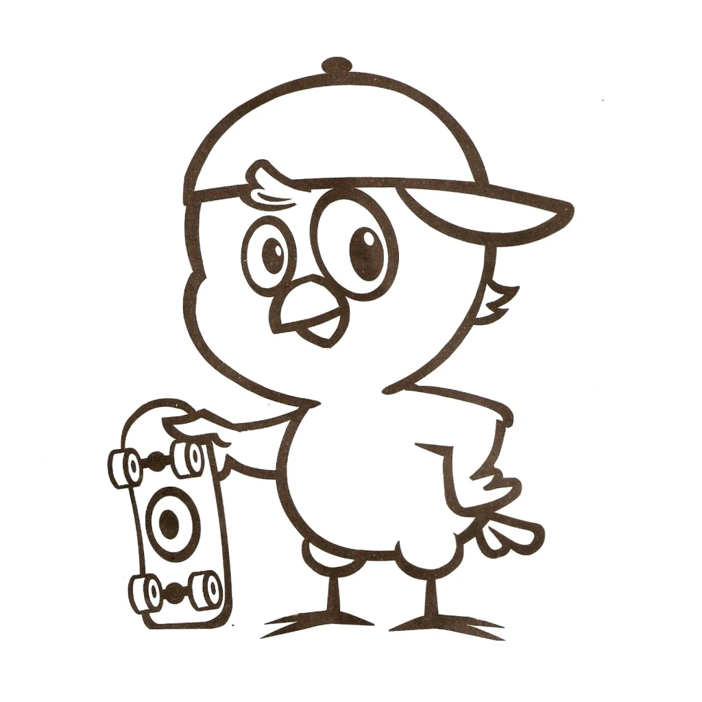 Desenho de Pintinho Amarelinho Com Skate para colorir e imprimir grátis