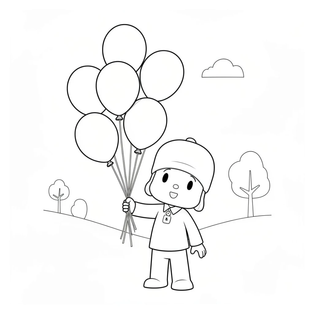Dibujo de Pocoyo Con Globos para colorear e imprimir gratis