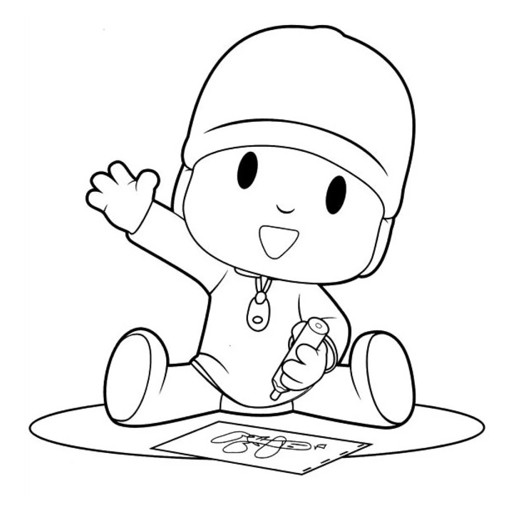 Desenho de Pocoyo sentado desenhando para colorir e imprimir grátis