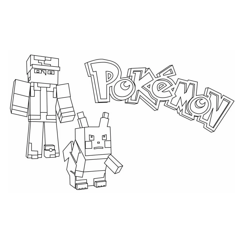 Pokémon In Minecraft Style coloring page to print for free