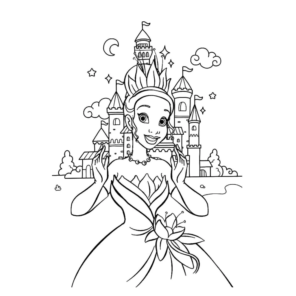 Princess in front of the Castle coloring page to print for free