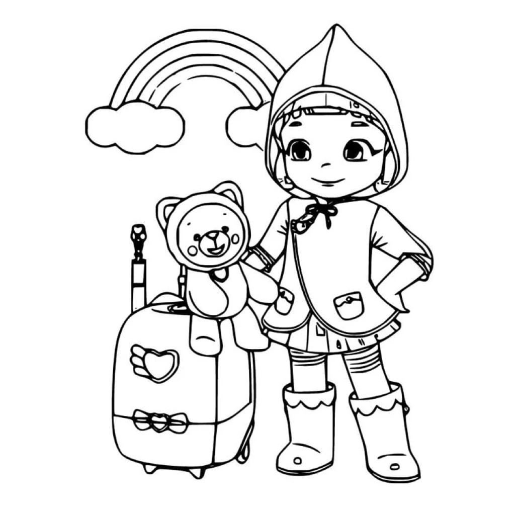Desenho de Menina Com Urso E ArcoÍris para colorir e imprimir grátis