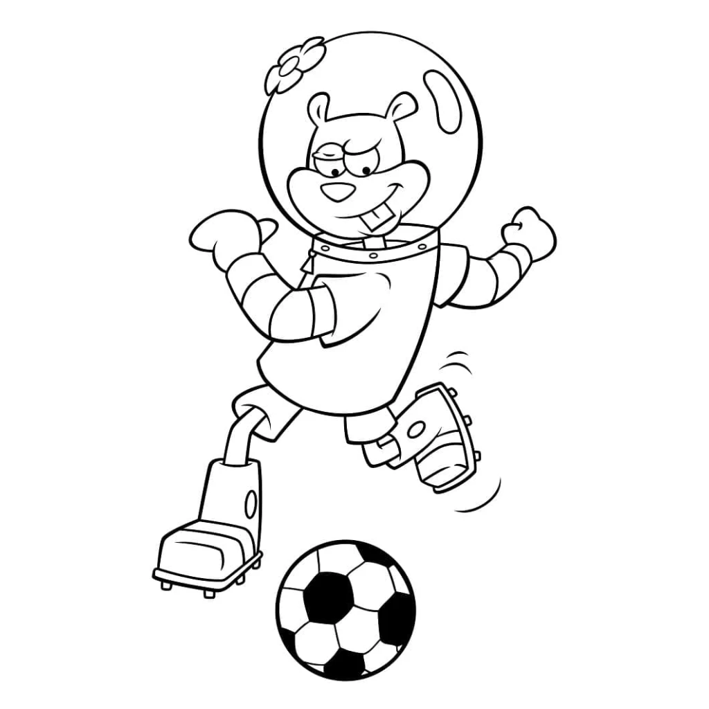 Sandy Cheeks Playing Soccer coloring page to print for free