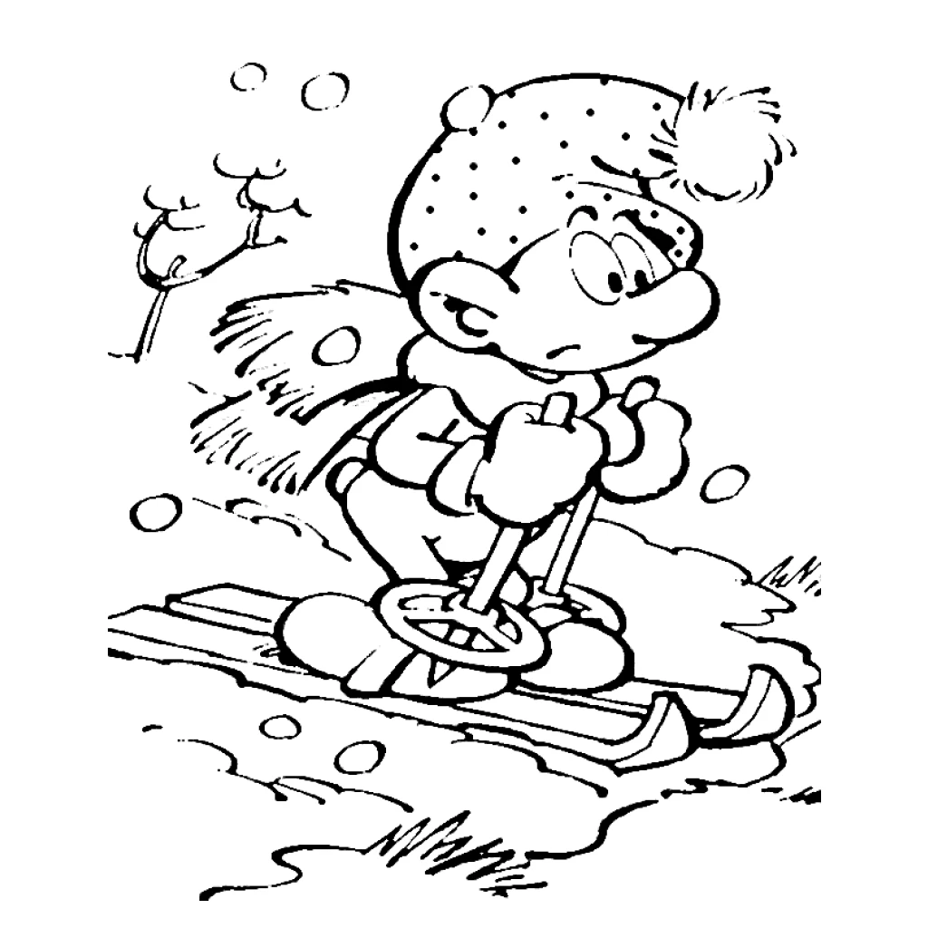 Smurf skiing coloring page to print for free
