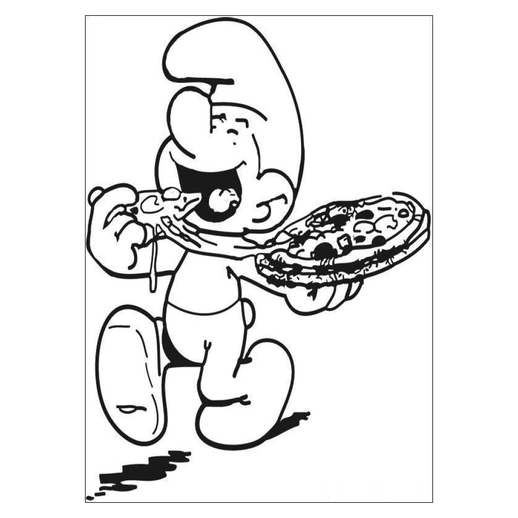 Smurf With Pizza coloring page to print for free