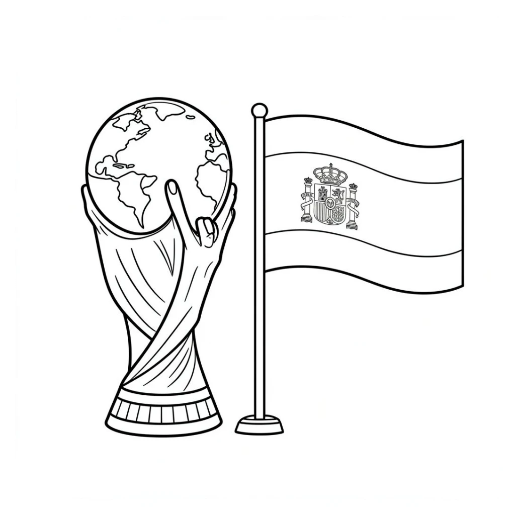 Desenho de Taça da Copa do Mundo - Espanha na Final para colorir e imprimir grátis