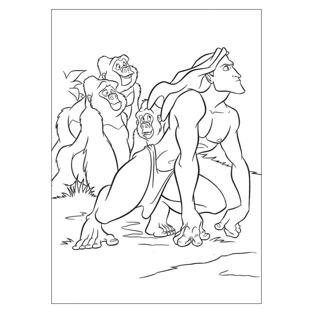 Tarzan And His Friends coloring page to print for free