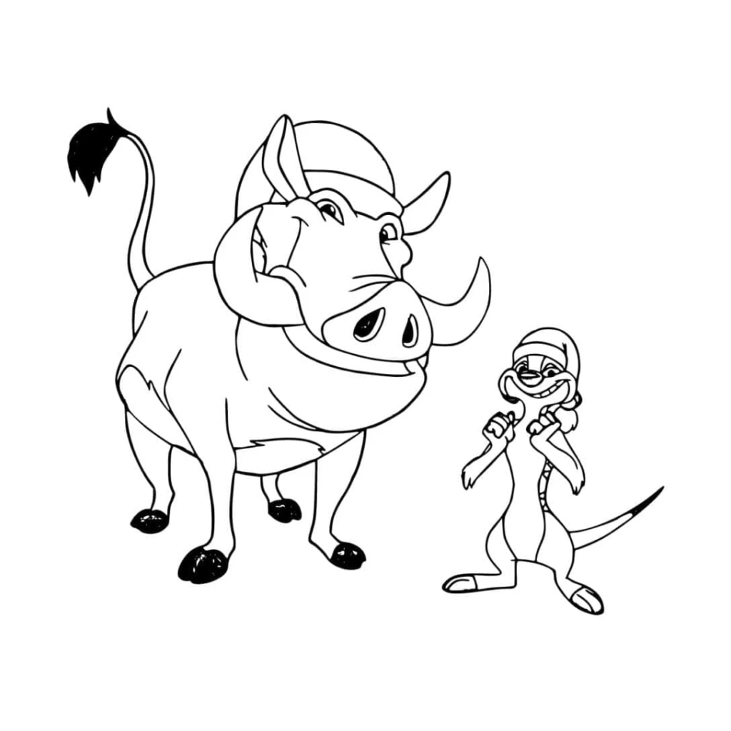 Desenho de Timão E Pumba No Natal para colorir e imprimir grátis