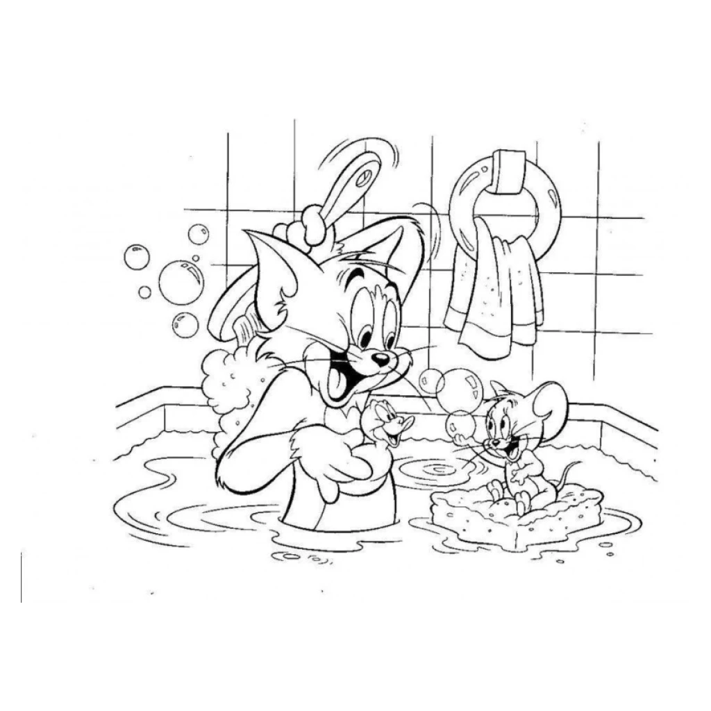 Desenho de Tom E Jerry Na Banheira para colorir e imprimir grátis