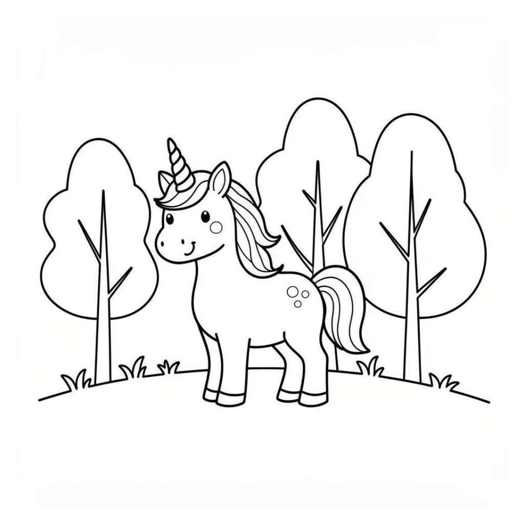 Desenho de Unicórnio Feliz Em Um Campo para colorir e imprimir grátis