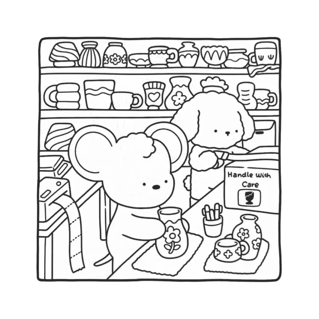 Dibujo de Oso Y Perro Coloreando En La Cocina para colorear e imprimir gratis