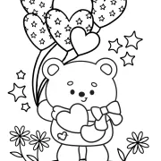 Urso Fofo Com Balões E Estrelas