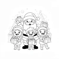 Papai Noel com crianças super felizes com presentes na mão