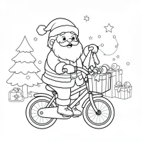 papai noel com uma lista bicicleta de presente de natal