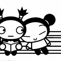 Pucca e Garu sentados em um banco