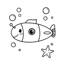 Submarino Cercado Por Bolhas De Ar E Estrelas Do Mar